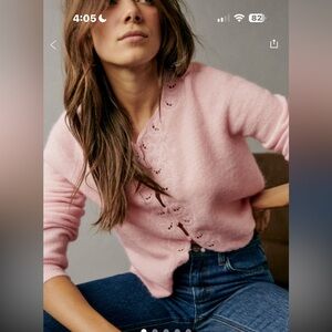 Sézane Ysaline Pink Women’s Embroidered Cardigan Sweater EUC SIZE M